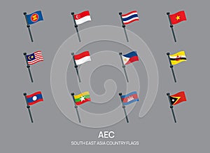 Southeast Asia countries flags set and AEC members, vector design element illustration