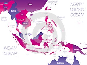 Southeast Asia detailed political map with lables