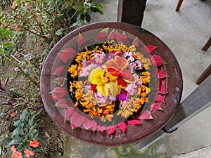 Southeast Asia Indonesia Bali ubud bedugal restaurant entrance flower decoration Mandra Floral Medalion Circle Meditate Refreshing