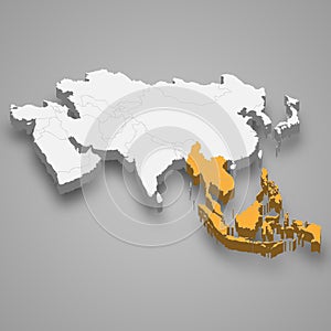 Southeast Asia location within Asia 3d map