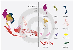 Southeast Asia map graphic vector - Separated isolated country map for design work