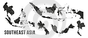 Southeast Asia map templates. Indonesia, Malaysia, Thailand and Laos map isolated on white background.