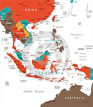 Southeast Asia Map - Vector Illustration