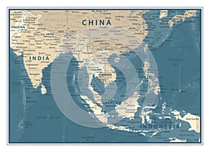 Southeast Asia Map - Vintage Vector Illustration