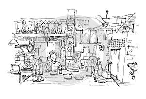 Southeast Asia restaurant doodle sketch illustration