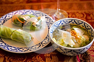 Southeast Asian Style Summer Roll and glas noodle soup