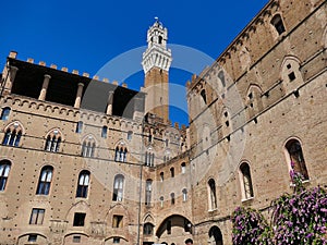 The southeast facade of the Palazzo Pubblico in Siena