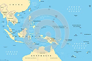 Southeast Asia, Melanesia, and Micronesia, political map