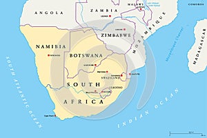 Southern Africa region, political map
