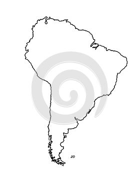 Southern America vector map contour silhouette illustration isolated on white background.