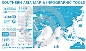 Southern Asia Map - Info Graphic Vector Illustration