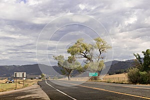 Southern California, highway 79, storm clouds, wet pavement