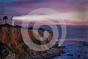 Southern California Lighthouse at sunset.