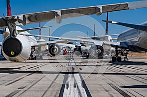 Southern California logistics airport, aka as Victorville Airport, runway  17 / 35 occupied by several stored wide body aircrafts