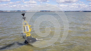 Southern cardinal mark. Is a buoy used in maritime pilotage to indicate the position of a hazard and the direction of safe water