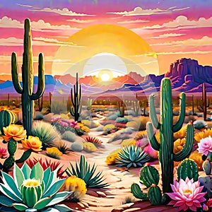 Southern colorful desert scene bloom serene hiking trail