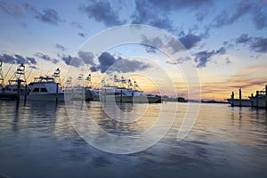 Southern Florida Marina with yachts at dusk