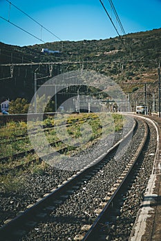 Southern French SNCF train lines through the mountains Pyrenees