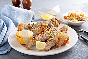 Southern fried fish with cornbread