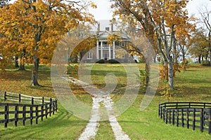 Southern home in historic horse country of Lexington Kentucky in autumn photo