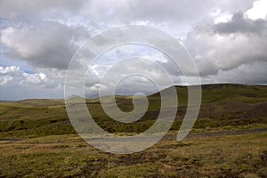 Southern Iceland scenery with highlands and narrow road