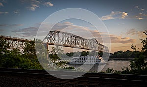 Southern IL Chester bridge at sunset of the Mississippi   river photo