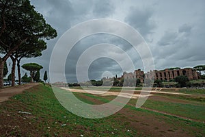 Southern part of Circo Massimo in Rome. Circus maximus was the biggest chariot racing stadium in ancient rome between aventine and photo