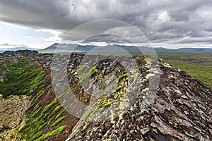 Southern part of Eldborg volcano crater in Vesturland region of Iceland photo