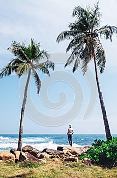 Southern point Sri Lanka island - Dondra cape, woman stands on c