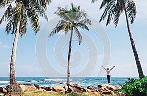 Southern point Sri Lanka island - Dondra cape, woman stands on c