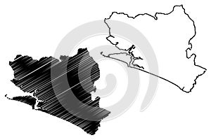 Southern Province Republic of Sierra Leone, Salone, Sherbro Island map vector illustration, scribble sketch the Southern map photo