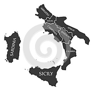 Southern regions of Italy map