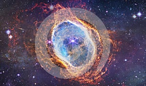 Southern Ring Nebula. Space collage from JWST. James webb telescope research of galaxies. Deep space. Elements of this image furni