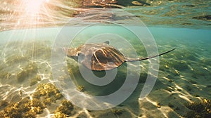 Southern stingray swimming in blue water. Generative ai