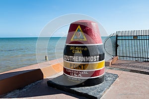 Southernmost Point Continental USA at Key West, Florida. The famous landmark of the southernmost point of the USA.