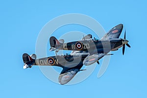 SOUTHPORT, UK JULY 8 2018: Two ex-RAF Spitfires perform a two sh