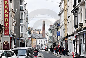 Southside Street view in Plymouth with historic buildings and restaurants, UK