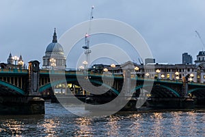 Southwark Bridge and St Pauls Cathedral at Dusk