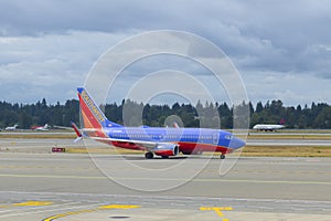 Southwest Airlines Boeing B737 at Seattle Airport, USA