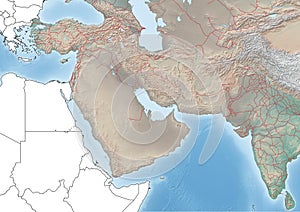 Southwest Asia continent Illustration with Railroads