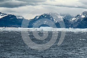 The southwest coastline of Greenland surrounded by icy waters