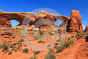 Southwest Desert Landscape at North and South Window, Arches National Park, Utah