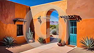 Southwest desert outside courtyard stucco home entrance