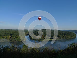 Southwest Missouri lake with hot air balloon photo