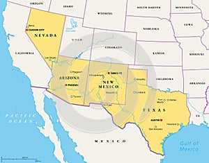 Southwest region of the United States, American Southwest, political map