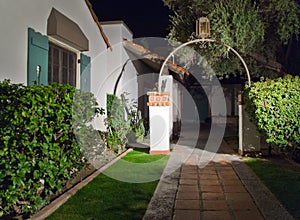 Southwestern design, exterior entry at night