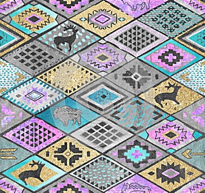 Southwestern patchwork. Rhombuses tiles patchwork in ethnic style