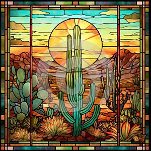 Southwestern Sunset Stained Glass With Detailed Illustrations
