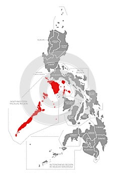 Southwestern Tagalog Region red highlighted in map of Philippines photo