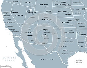 Southwest region of the United States, gray political map photo